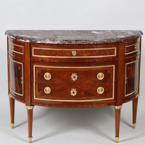 Pair of Louis XVI period "half-moon" shaped commodes, stamped Fidelys Schey - 