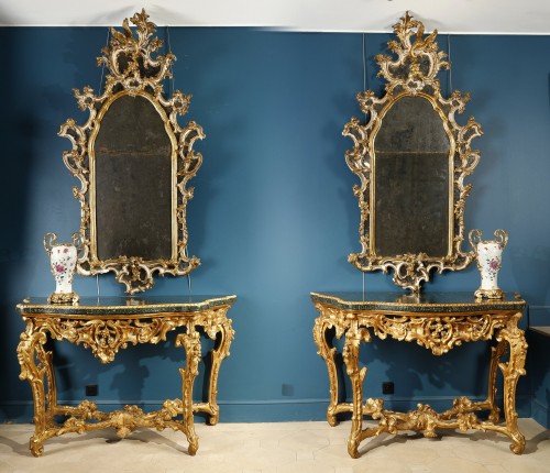 18th century - Pair of large 18th century Italian mirrors, with reserves