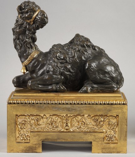 Decorative Objects  - Pair of big andirons with dromedaries by Pierre Gouthiere Louis XVI period