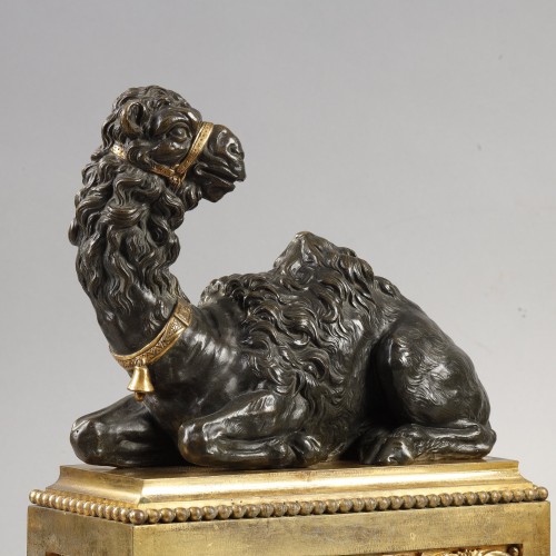 Pair of big andirons with dromedaries by Pierre Gouthiere Louis XVI period - 