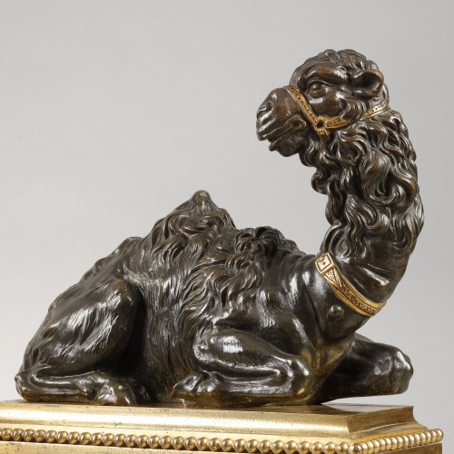 18th century - Pair of big andirons with dromedaries by Pierre Gouthiere Louis XVI period
