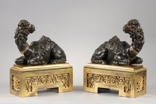 Pair of big andirons with dromedaries by Pierre Gouthiere Louis XVI period - Louis XVI