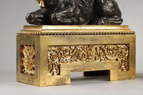 Antiquités - Pair of big andirons with dromedaries by Pierre Gouthiere Louis XVI period