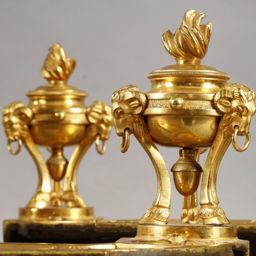 Paire de chenets d’époque Louis XVI en bronze doré - Louis XVI
