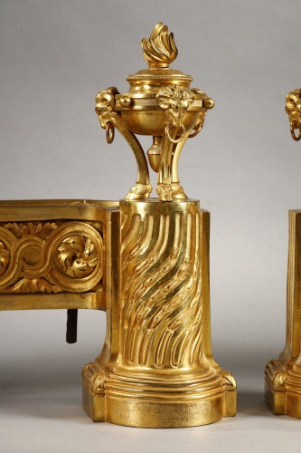 Antiquités - Paire de chenets d’époque Louis XVI en bronze doré