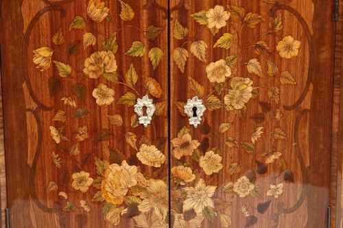18th century - Rare small Louis XV period tambour-front secretary stamped by Adrien Delorm