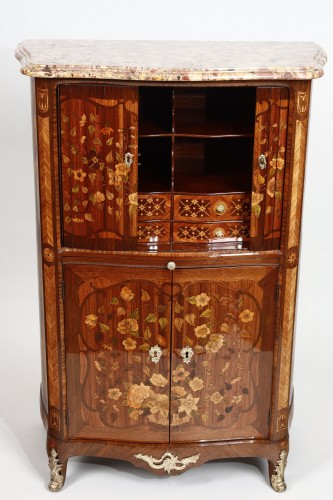 Louis XV - Rare small Louis XV period tambour-front secretary stamped by Adrien Delorm