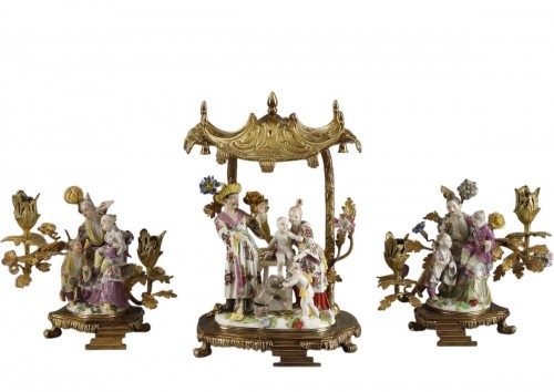 Ensemble de grandes figurines Meissen d'époque Louis XV