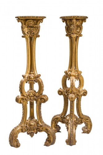 Rare pair of monumental gilt-wood torchère stands, Baltic work, early 18th 