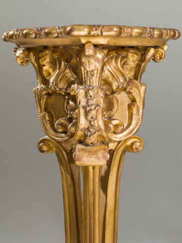 Rare pair of monumental gilt-wood torchère stands, Baltic work, early 18th  - Decorative Objects Style Louis XV