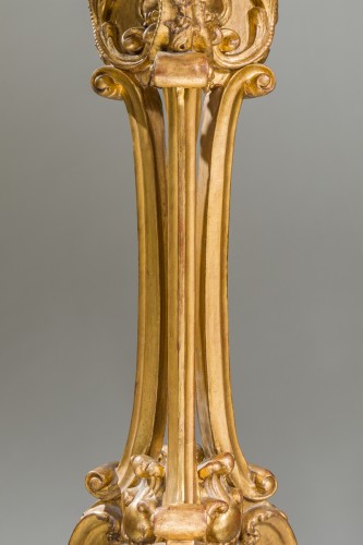 18th century - Rare pair of monumental gilt-wood torchère stands, Baltic work, early 18th 