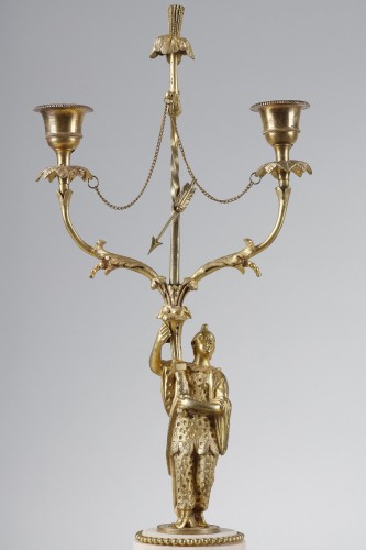 Lighting  - Pair of Louis XVI ormolu and marble candlesticks