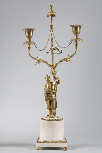 Antiquités - Pair of Louis XVI ormolu and marble candlesticks