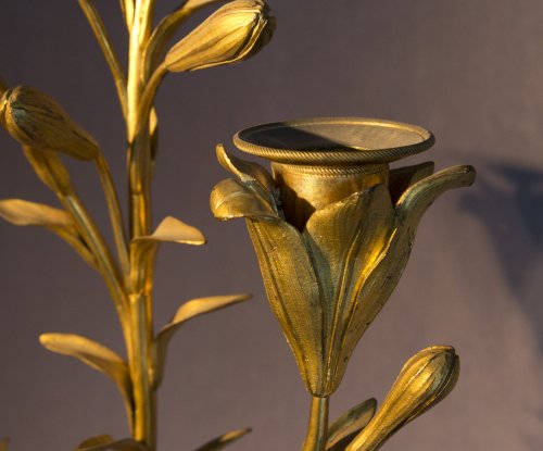 Antiquités - Paire de cassolettes Louis XVI en marbre et bronze doré