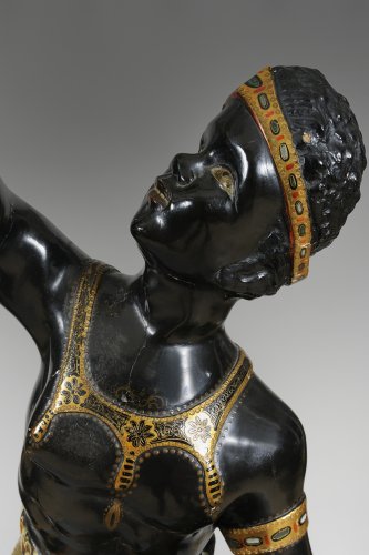 Paire de Nubiens vénitiens en bois laqué noir polychrome - Luminaires Style 