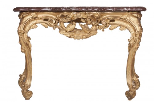 Console quatre pieds en bois doré d'époque Régence