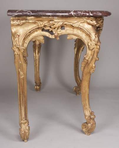 Mobilier Console - Console quatre pieds en bois doré d'époque Régence