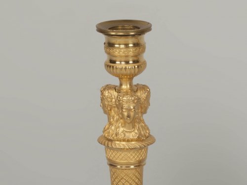 Paire de bougeoirs en bronze doré - Luminaires Style Empire