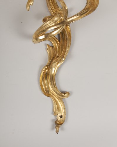 Paire d'appliques en bronze doré d'époque Louis XV - Luminaires Style Louis XV