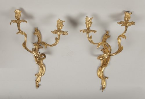 Paire d'appliques en bronze doré d'époque Louis XV - Louis XV
