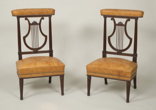 Louis XVI - Pair of Mahogany &quot;ponteuses&quot; chairs stamped G.Jacob