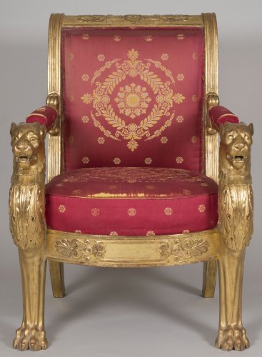 Paire de fauteuils aux accotoirs à tête de lions, estampille L. Bellange - Sièges Style 