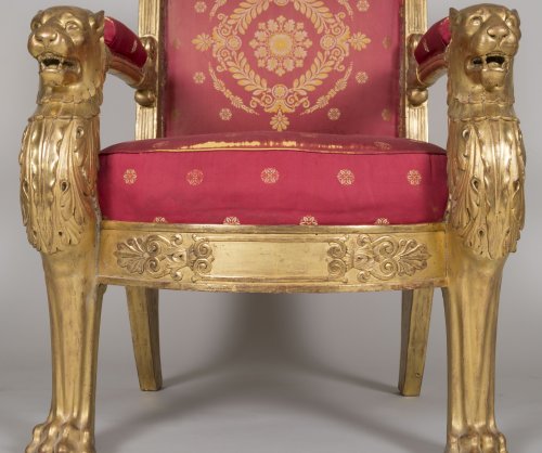 Paire de fauteuils aux accotoirs à tête de lions, estampille L. Bellange - Galerie Gilles Linossier