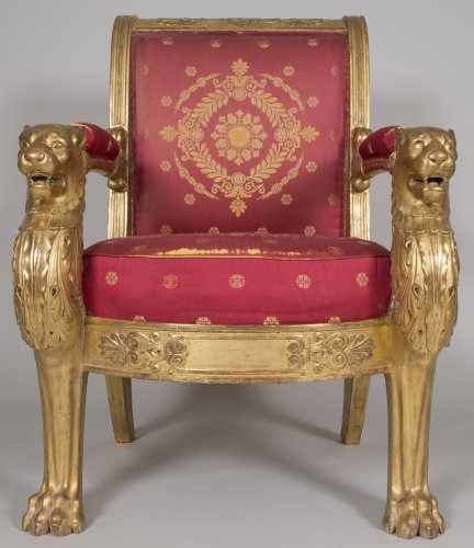 XIXe siècle - Paire de fauteuils aux accotoirs à tête de lions, estampille L. Bellange