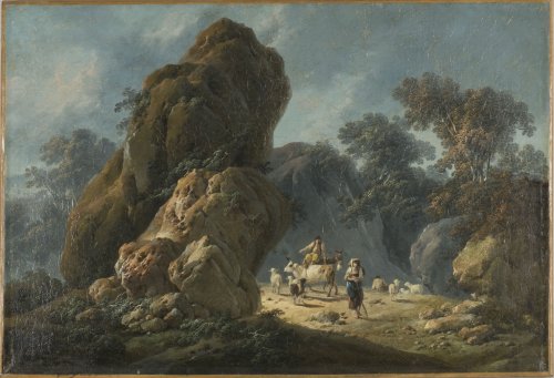 Jean Pillement (1728-1808) - Drovers with their herd in a rocky landscape