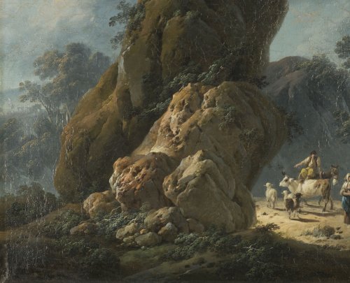 Paintings & Drawings  - Jean Pillement (1728-1808) - Drovers with their herd in a rocky landscape