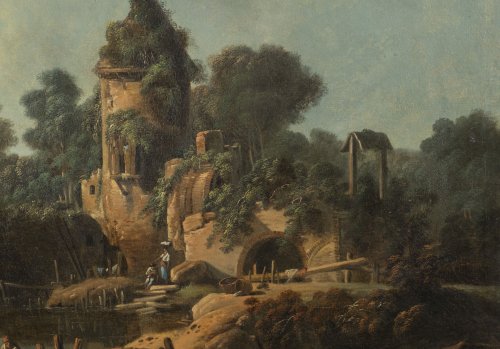 Jean Pillement (1728-1808), Figures fishing in a river landscape - 