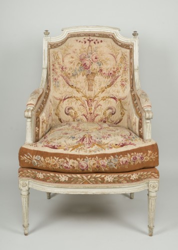 Sièges Fauteuil & Bergère - Paire de bergères d'époque Louis XVI en tapisserie estampillées Lelarge