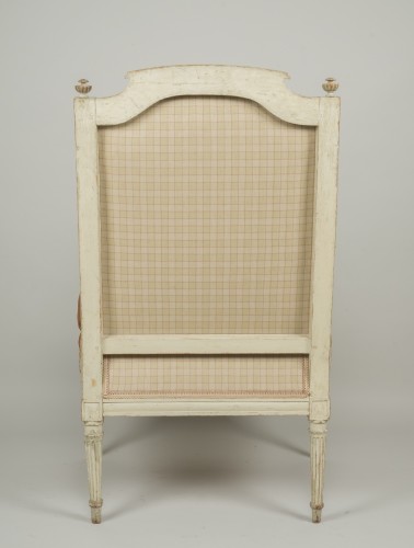 Paire de bergères d'époque Louis XVI en tapisserie estampillées Lelarge - Louis XVI