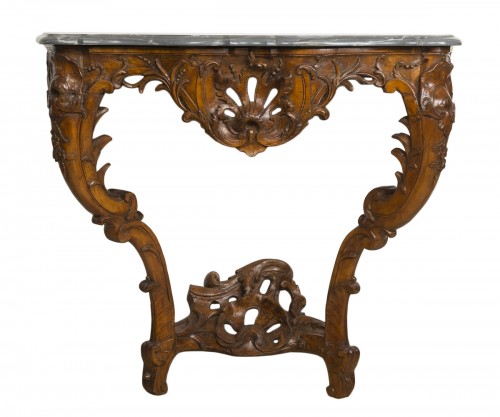 Console d'époque Louis XV en bois naturel