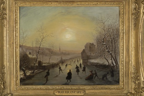 Malbranche-Ice skaters on a frozen river - Paintings & Drawings Style 