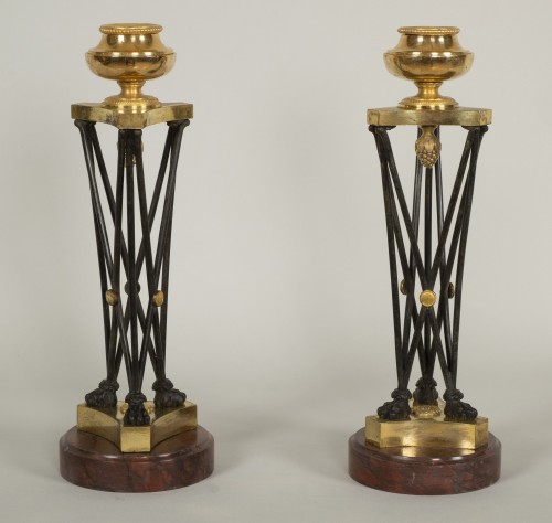 Lighting  - Pair of Directoire &quot;en athénienne&quot; candlesticks