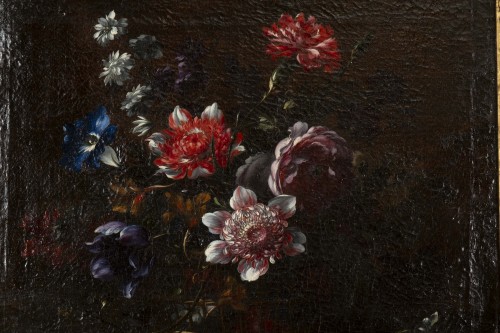 Basket of flowers on an entablature - attributed to JB Dubuisson - Paintings & Drawings Style 