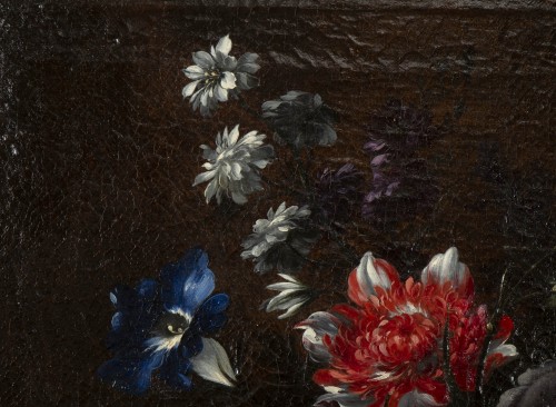 Basket of flowers on an entablature - attributed to JB Dubuisson - 