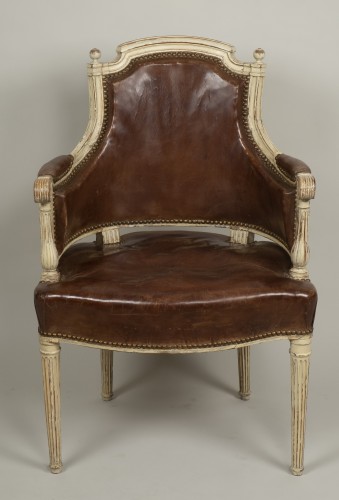 Fauteuil de bureau d'époque Louis XVI en bois laqué estampillé F.C. Menant - Sièges Style Louis XVI