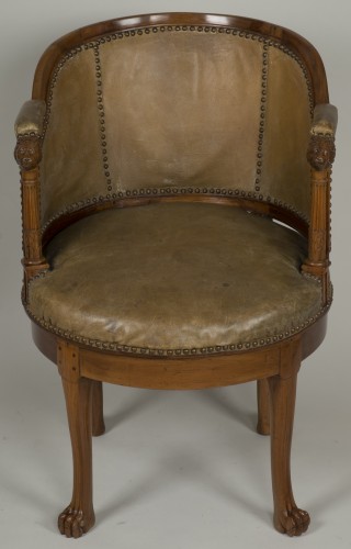 19th century - Spinning blond mahogany chair with leather