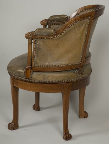 Empire - Spinning blond mahogany chair with leather