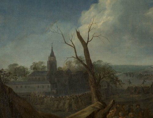 Siege and storming of Bergen op Zoom pair of oil on canvas by J. Bernaert - 
