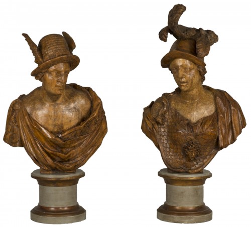 Pair of busts depicting Mercury and Minerva, German work from the 18th century