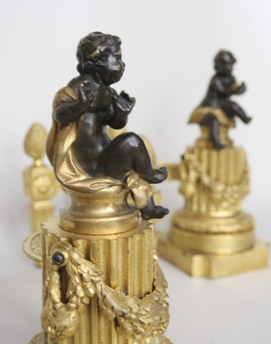 Pair of Louis XVI andirons - Louis XVI