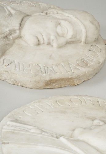 18th century - Set of 4 white marble from Carrara medallions depicting popes 