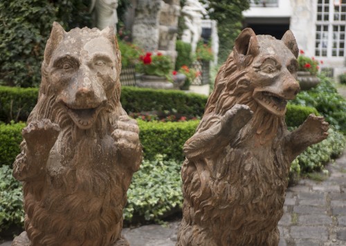 Antiquités - Paire de grands ours en terre cuite du XIXe