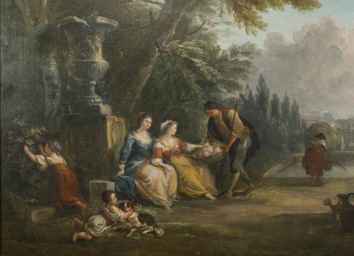 Gift of Flowers in a Park of a Castle by Jean Baptiste Lallemand - Paintings & Drawings Style 