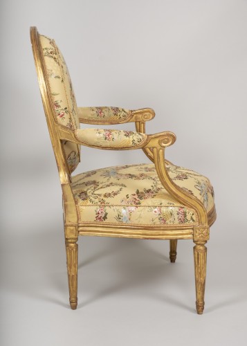 Antiquités - Grand salon d'époque Louis XVI en bois doré de Georges Jacob