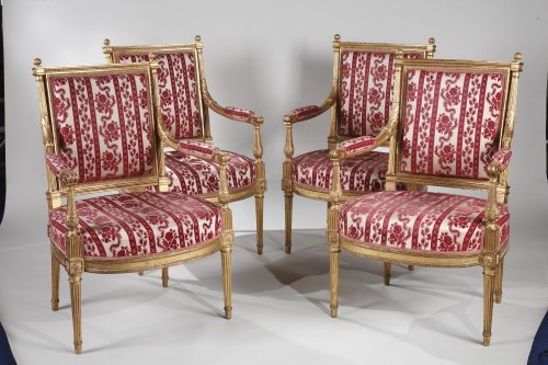 Suite de quatre fauteuils estampillés d'Henri Jacob provenant du comte de Chârost - Sièges Style Louis XVI
