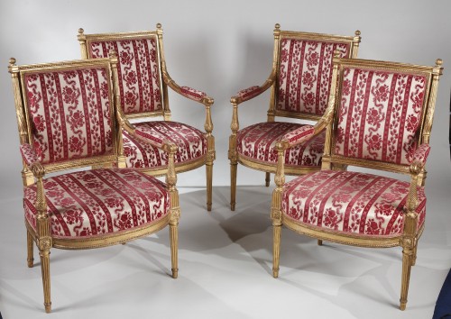 Sièges Fauteuil & Bergère - Suite de quatre fauteuils estampillés d'Henri Jacob provenant du comte de Chârost